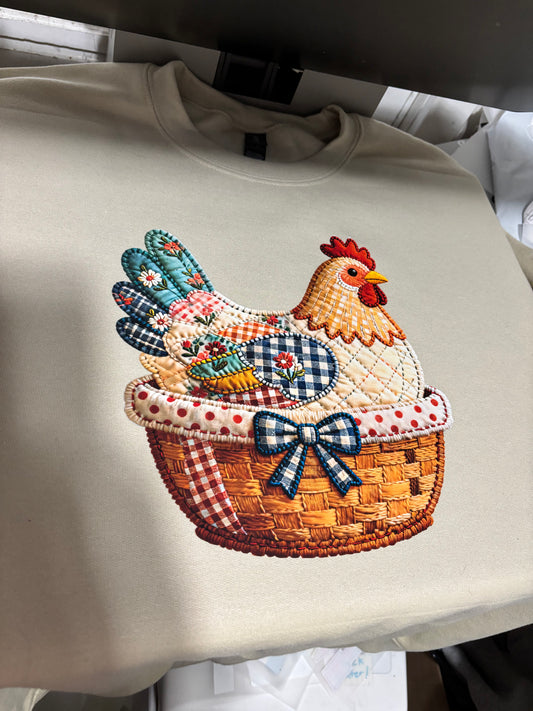 Chicken Patchwork Hen on Nest