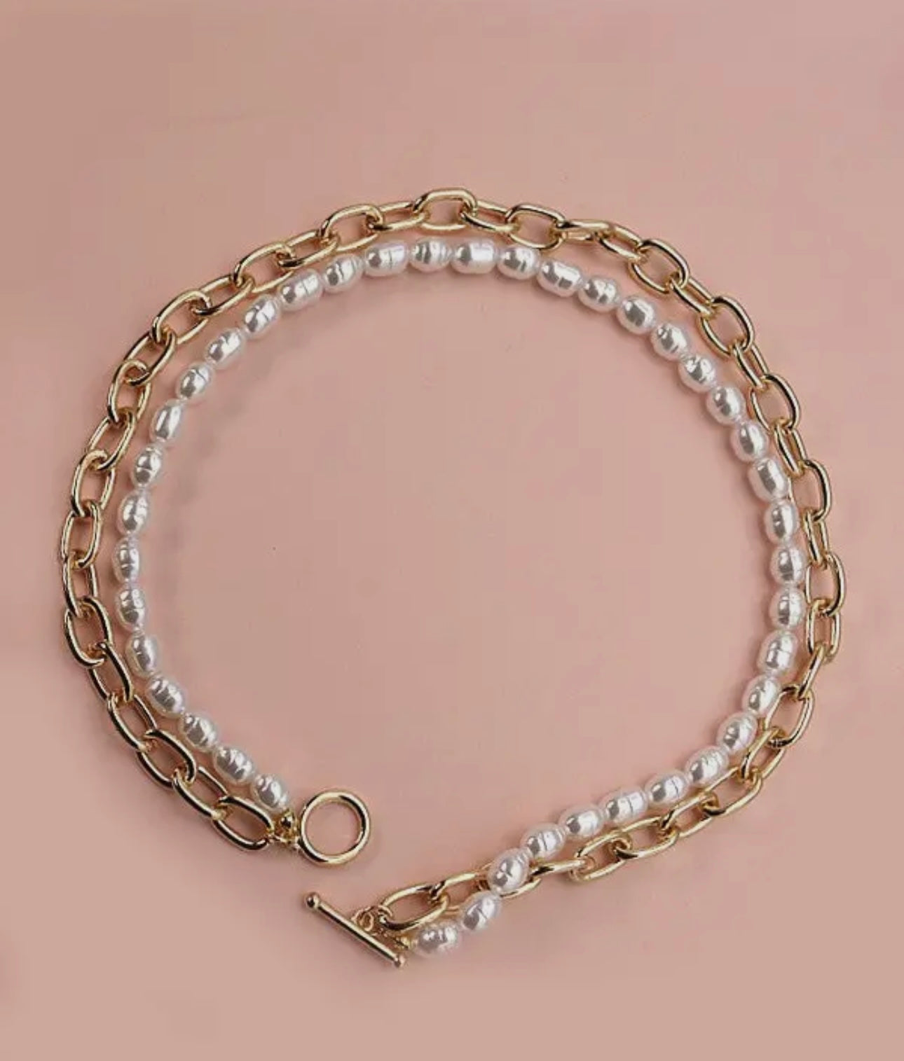 Double Layer Pearl Gold Chain Necklace
