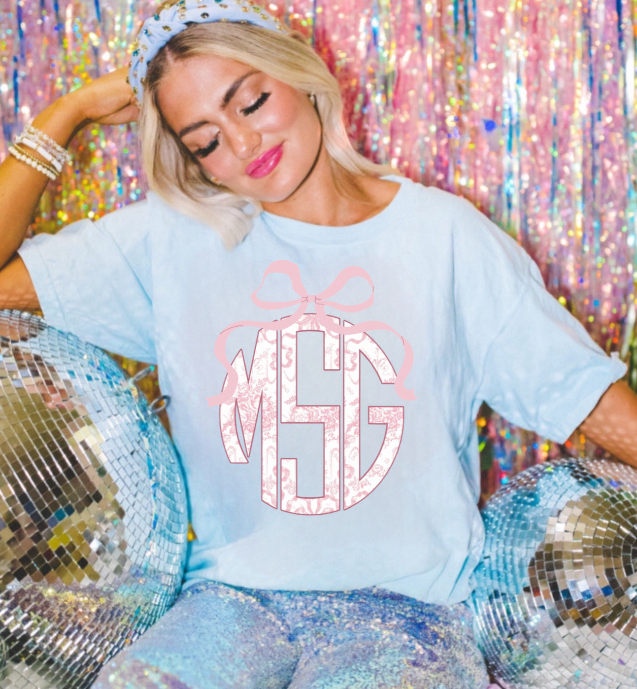 Dainty Pink Monogram Bow T-Shirt