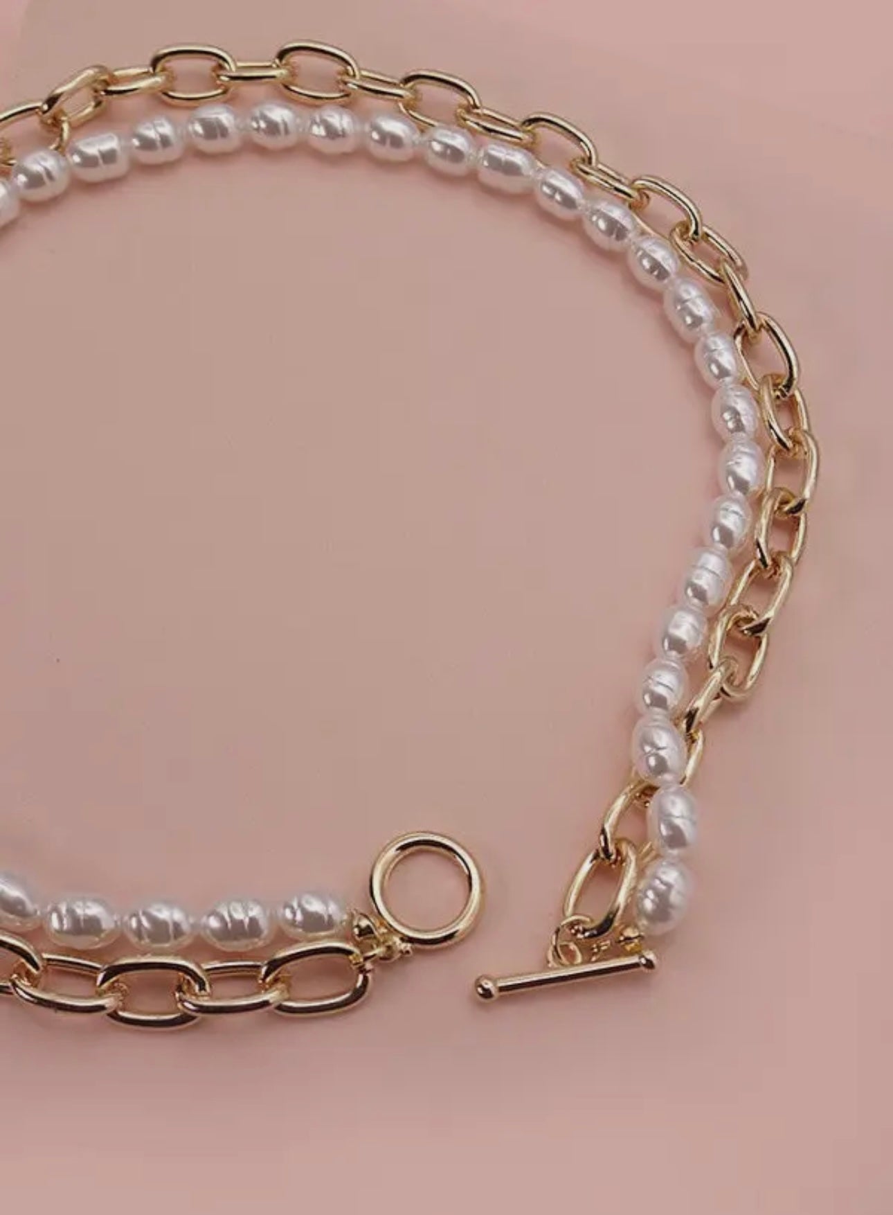 Double Layer Pearl Gold Chain Necklace