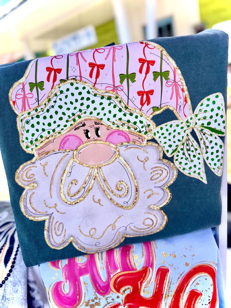 Pink Bow Santa Drawing