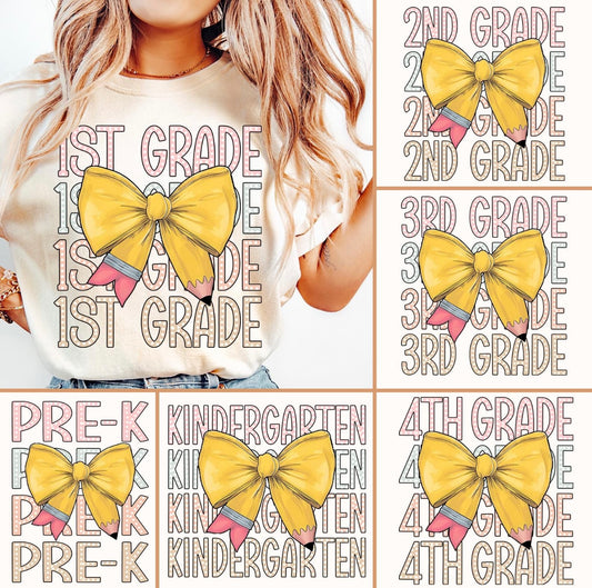 Youth Grade Pencil Bow Bella Canvas Tshirt