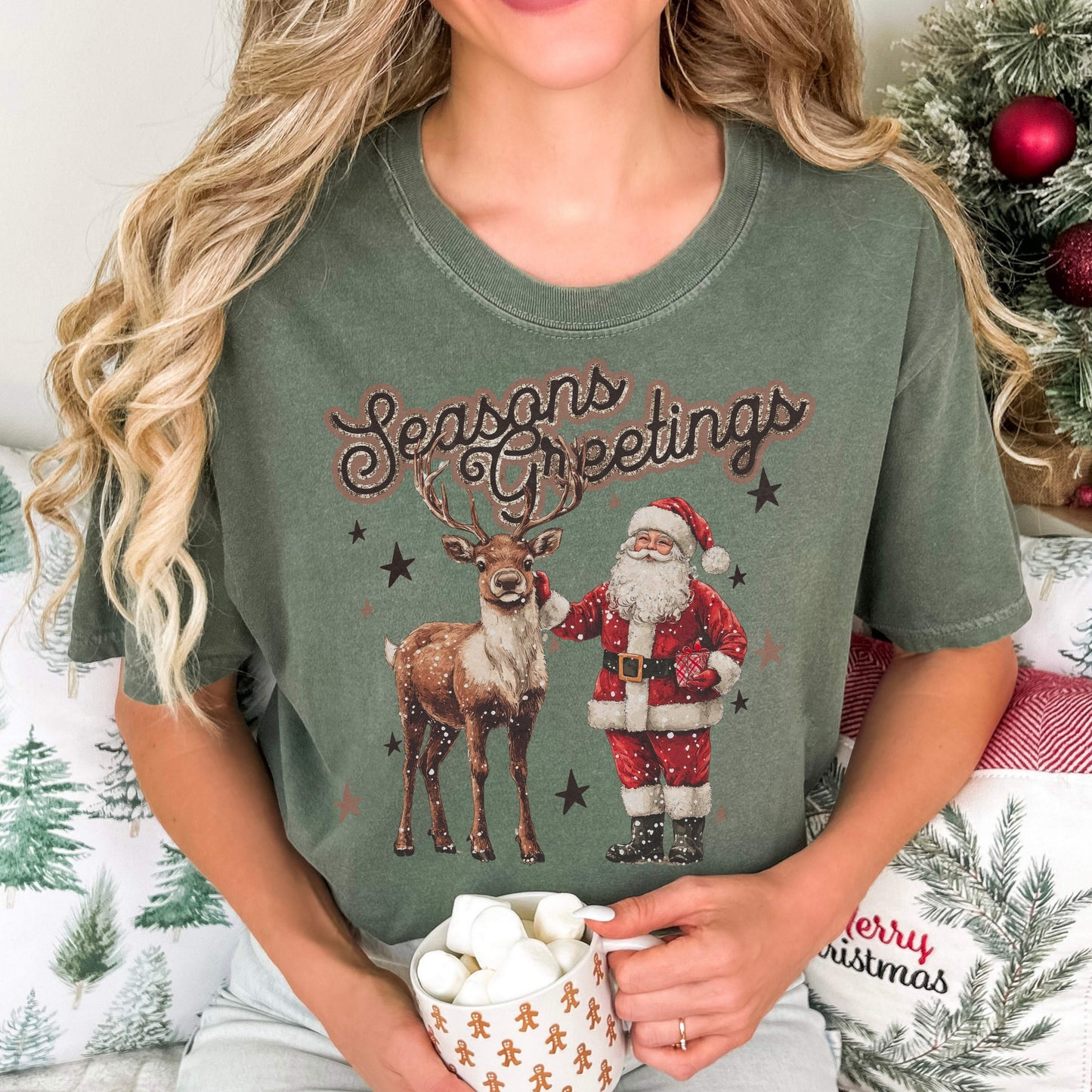 Season's Greetings Santa and Reindeer