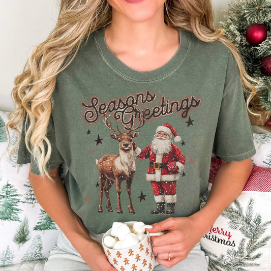 Season's Greetings Santa and Reindeer