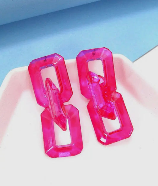 Acrylic Geo Fuchsia Drop Earrings