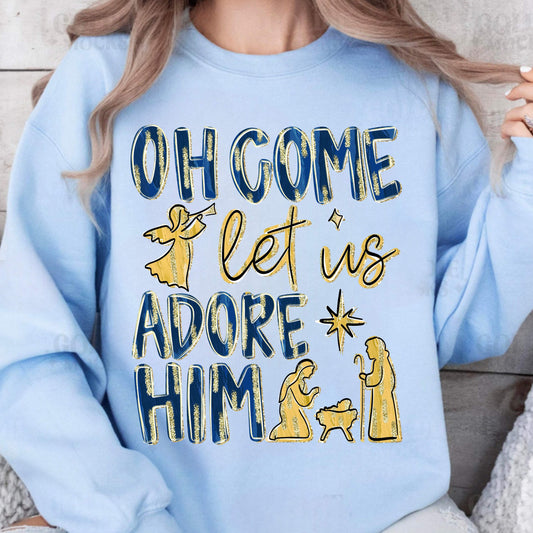 Oh Come Let Us Adore Him Blue Nativity