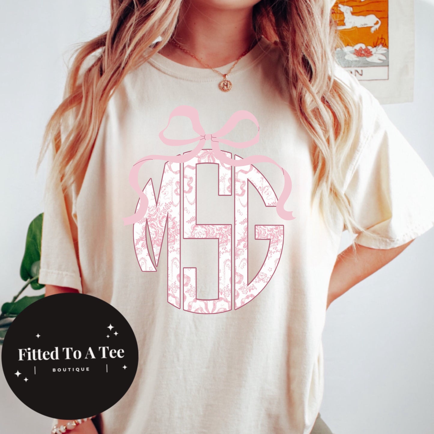 Dainty Pink Monogram Bow T-Shirt