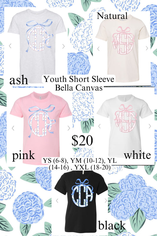 Coquette Monogram Youth Bella Canvas Tshirt