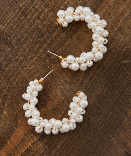 Pearl Beaded Hoop Earrings