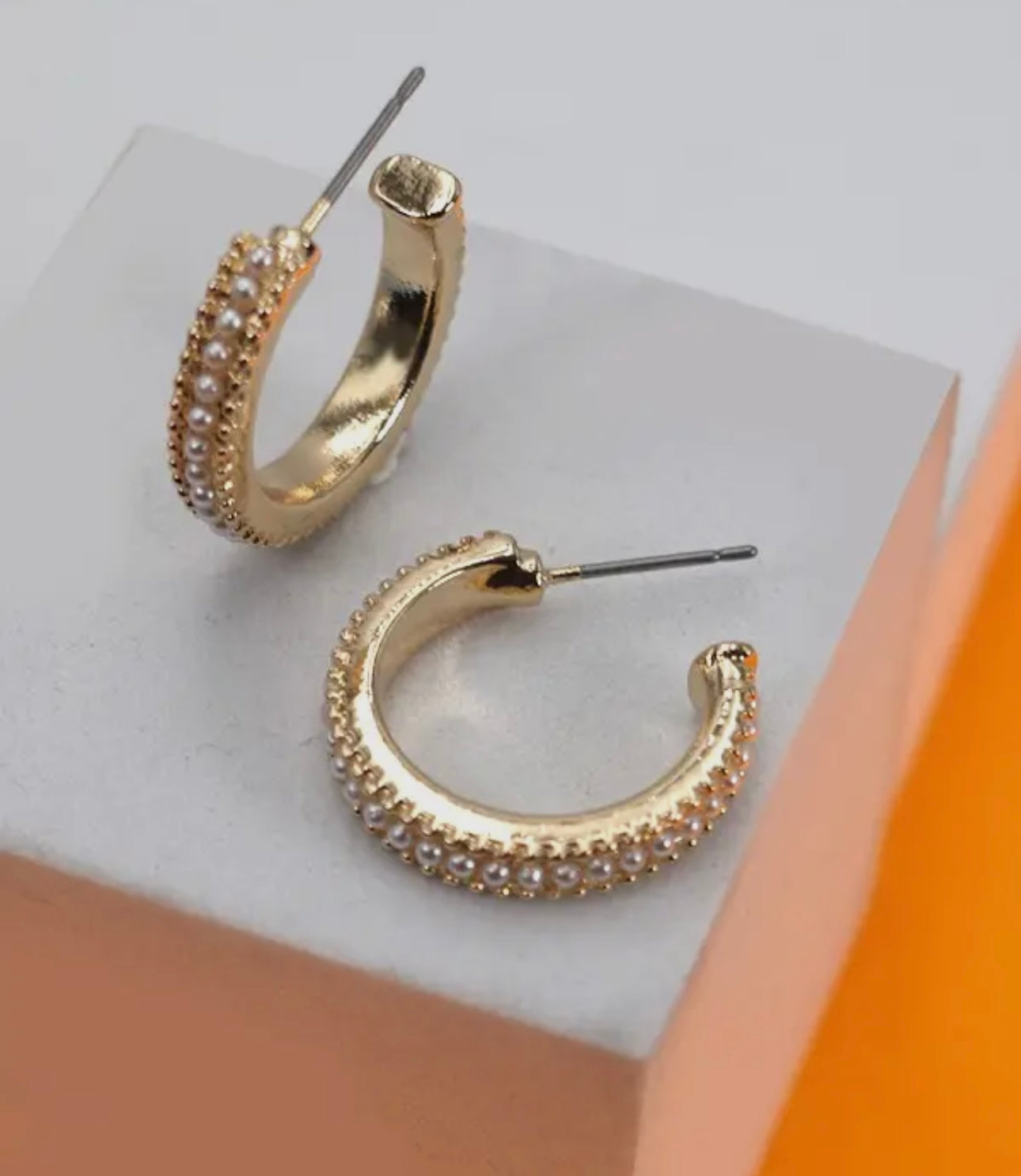 Pearl Studded Hoop Earrings